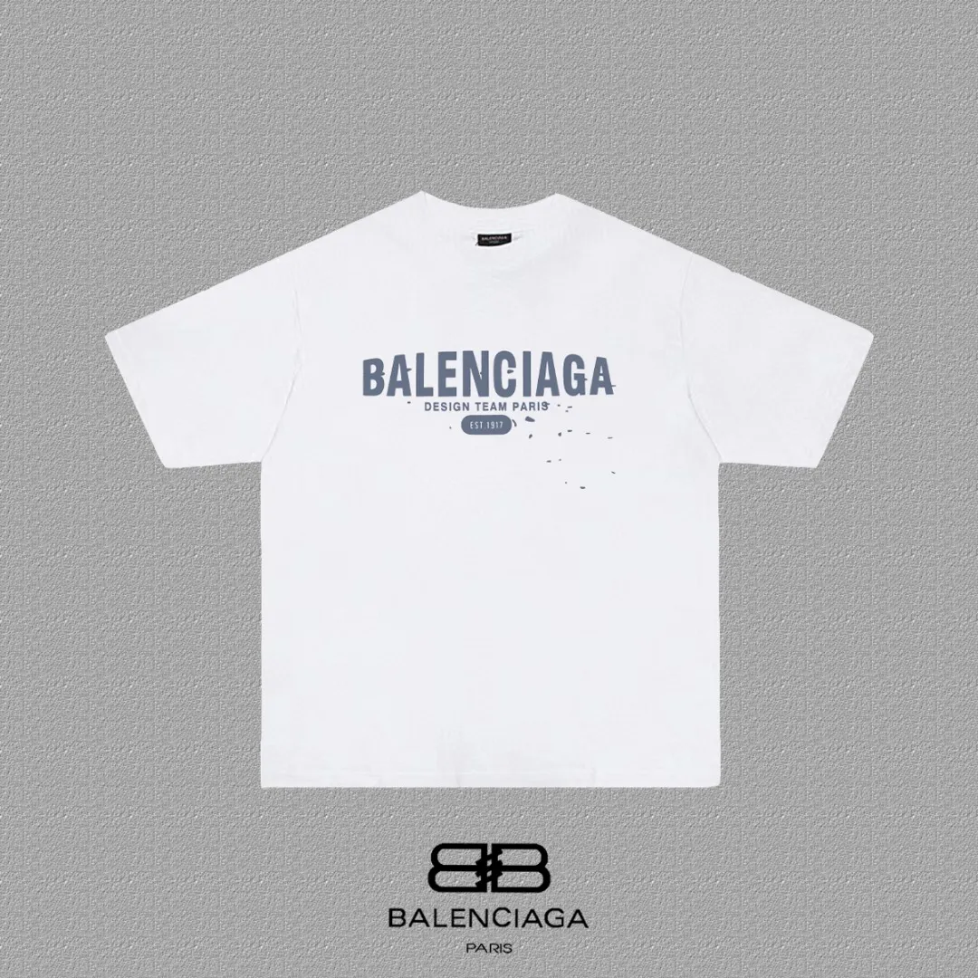 P80✨🔥 BALENCIAGA Paris lettering printed short-sleeved T-shirt, custom-woven and dyed 280g combed cotton heavyweight fabric, zero color difference in thread, perfect details, different from the current version on the market, welcome to compare, Same Style for men and women, must-sell in the picture above Color: White Black Size: 1 2 3 4